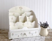 Vintage Desktop Organizer, Girls Room Desk Organizer, White Wood Desk Organizer, Cottage Decor, Country Decor, Office Desk Organizer