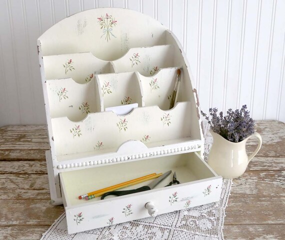 Vintage Desktop Organizer Girls Room Desk Organizer White Etsy