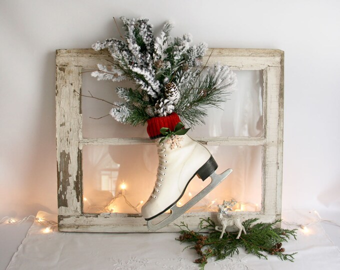 Ice Skate Christmas Decoration Vintage White Ice Skate Green Etsy