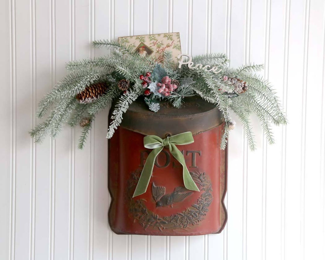 Christmas Post Box Decoration, Vintage Style Red Post Box, Christmas