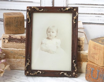 Vintage Baby Portrait in Antique Frame, Vintage Black and White Portrait Photo, Framed Portrait Victorian Farmhouse Decor Nursery Wall Decor