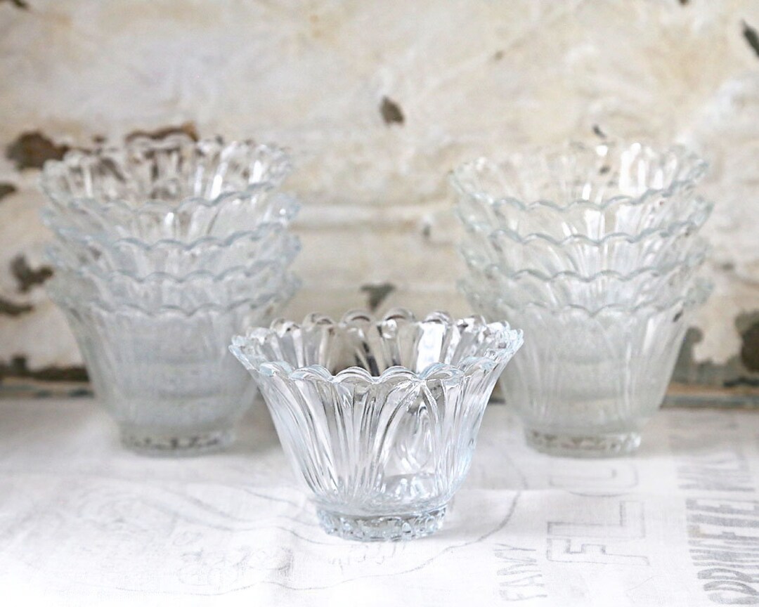 Vintage Clear Glass Dessert Cups, Set of 12 Cups, KIG Indonesia, Glass