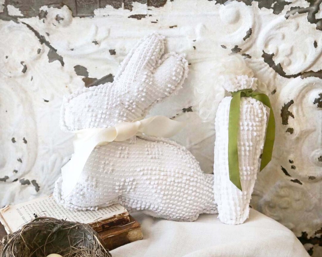 Vintage Chenille Bunny, Farmhouse Bunny, Fabric Bunny, Chenille Easter ...