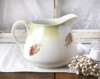 Vintage White Floral Pitcher, Homer Laughlin Genesee Pitcher, White Ceramic Pitcher, Vintage Farmhouse Pitcher, Country Pitcher