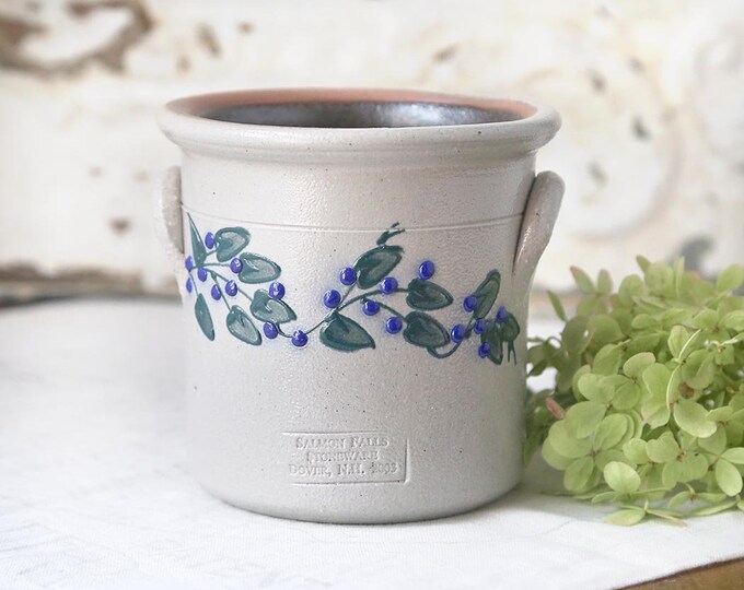 Salmon Falls Blueberry Crock, Vintage Stoneware Crock, Salt Glaze