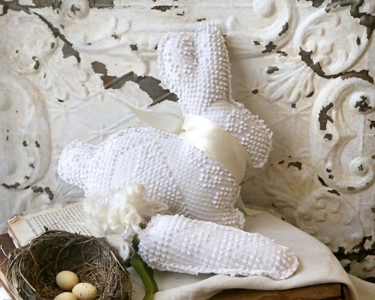 Vintage Chenille Bunny Farmhouse Bunny Fabric Bunny - Etsy