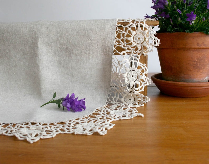 Vintage Linen and Lace Dresser Scarf Hand Made Light Tan Etsy