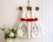 Vintage Baby Girl Summer Dress, White Sun Dress for Toddler, Little Girl Summer Dress, Sleeveless Dress with Clowns, Girls Easter Dress
