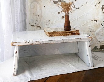 Vintage White Step Stool, Rustic Foot Stool, Chippy White Step Stool, Vintage Farmhouse Decor