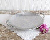 Vintage Round Hammered Aluminum Tray, Round Aluminum Tray with Handles, Buenilum