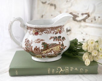 Vintage Brown Transferware Pitcher, Royal Tudor Ware Pitcher, French Country Home Decor, Made in England