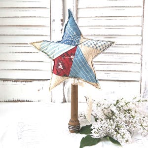 Vintage Quilt Star, 4th of July Decor, Star on Textile Spool, Independence Day Decor, Fabric Star, Farmhouse Star, Americana Star