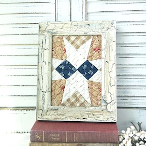 Framed Vintage Quilt Piece: Chippy Farmhouse Wall Decor