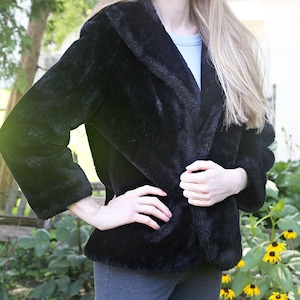 Vintage Womens Faux Fur Black Coat, Extra Small Black Coat, Faux Fur Holiday Coat