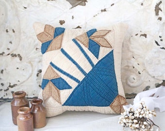 Small Blue and White Quilt Pillow, Small Quilted Throw Pillow, Vintage Quilted Pillow, Small Farmhouse Pillow, Country Pillow