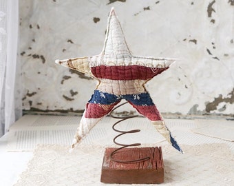 4th of July Decor, Quilted Star, 4th of July Decor, Folk Art Star, Quilted Star on Rusty Spring