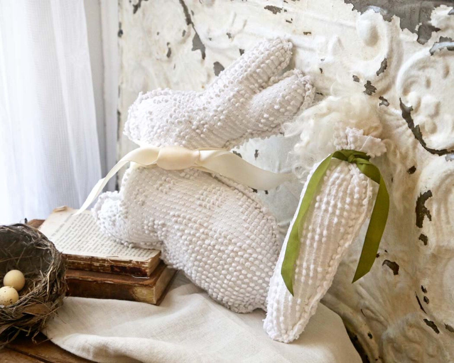 Vintage Chenille Bunny Farmhouse Bunny Fabric Bunny - Etsy