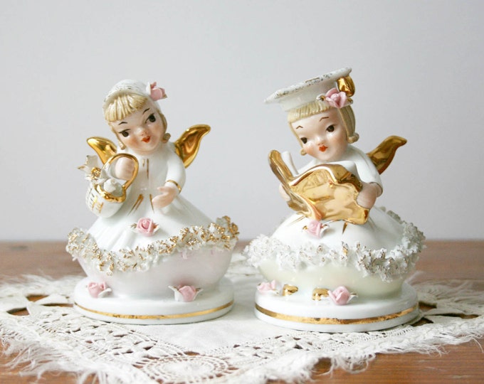 Vintage Lefton Angel Figurines 1940s Going to Market and Betty Etsy