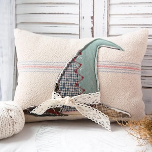 Vintage Crazy Quilt Witch Hat Pillow: Rustic Halloween Decor