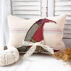 Vintage Crazy Quilt Witch Hat Pillow: Rustic Halloween Decor