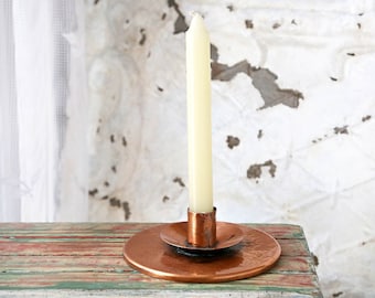 Vintage Copper Candlestick Holder, Hammered Copper Candle Holder