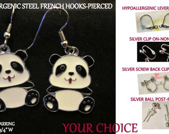 Panda Bear Earrings OR Necklace~Heart Nose