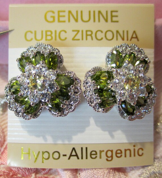 Green Peridot Earrings August Birthstone~Cubic Zi… - image 1