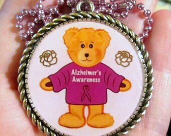 Bear Alzheimers Necklace~Alzheimers Awareness~Handmade Resin