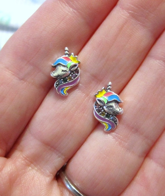 Unicorn Earrings Rainbow~Sterling Silver / Cubic Z