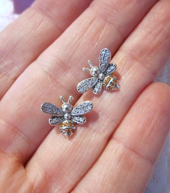 Bee Earrings~Bumble Honey Bee~Sterling Silver / Cu