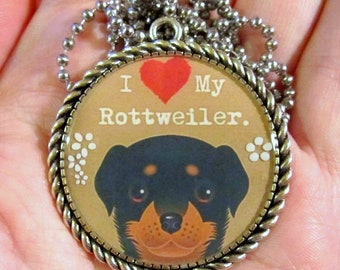 I Love My Rottweiler Necklace Dog~Handmade Resin