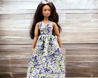 Fashion doll Spring /summer flowered halter dress,  flower doll dress, Capri pants, pink sandals doll shoes included w/dress, doll clothes