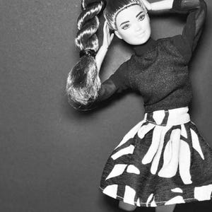 Doll clothes, black and white fashion doll outfit, high heels included, 1:6 fashion doll skirt and top, shoes included