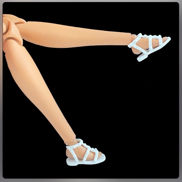 Fashion doll black shoes, sandals, flat foot Ball joint doll shoes, white doll sandals