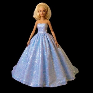 Sequin Dress, Black Gown: Handmade 1/6 Scale Fashion Doll Dress