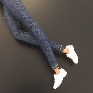 Fashion doll blue denim jeans, jeans for moveable fashion dolls, mtm doll clothes, accessories, stretch jeans pants