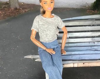 Fashion Doll Cuffed Jeans, Butterfly Denim Pants, Tee and sets