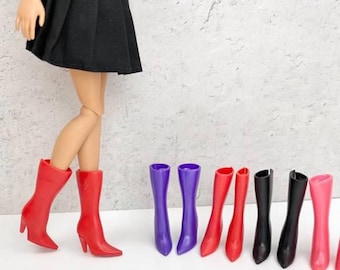Fashion Doll Boots, 1:6 Scale, Black, Red, Pink, Purple, 4 Pair Set