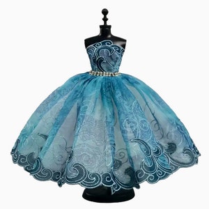 11.5” Fashion doll blue dress, clothes, wedding Dress and assorted shoes included, Doll accessories, fashion doll gown