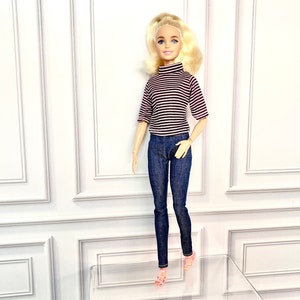 Modest Fashion doll clothes, jeans and stripe top, For 11.5" Fashion BB doll, doll clothes, some shoes included