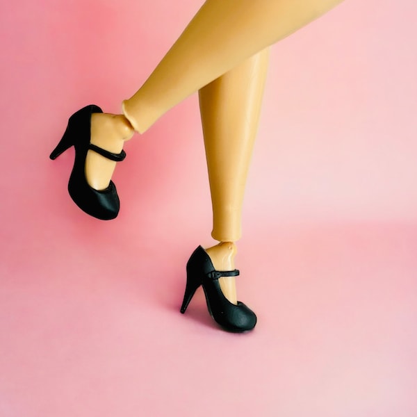 Fashion doll Curvy shoes, black high heel shoes for curvy dolls with flat feet, shoes for  your curvy doll