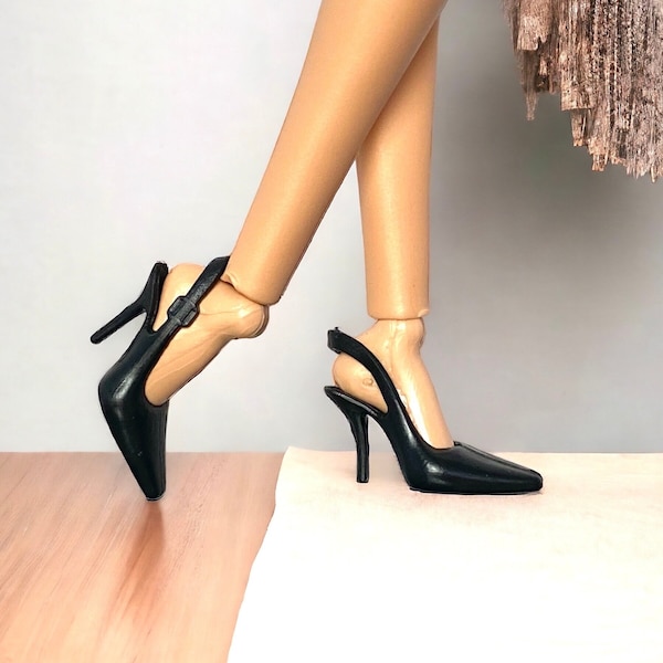 Black Fashion doll high heels, 5 or 10 pair, fits 11.5-12” dolls, MTM Curvy and regular, sling back