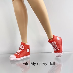 Curvy fashion doll sneakers, red tennis shoes, blue high top sneakers