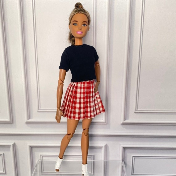 Fashion Hot Pink Plaid 1/6 Doll Clothes Outfits Set 11.5 Dolls Accessories  Toy