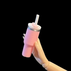 Mini sports cup, Miniature tumbler cup with detachable lid and straw, insulted drink cup, 1:12 scale