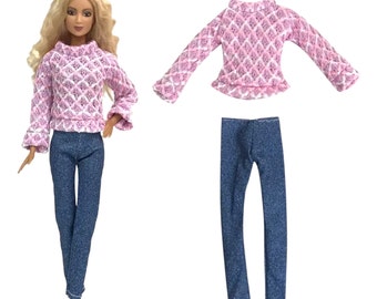Modest Fashion doll clothes, jeans and stripe top, For 11.5" Fashion BB doll, doll clothes, some shoes included