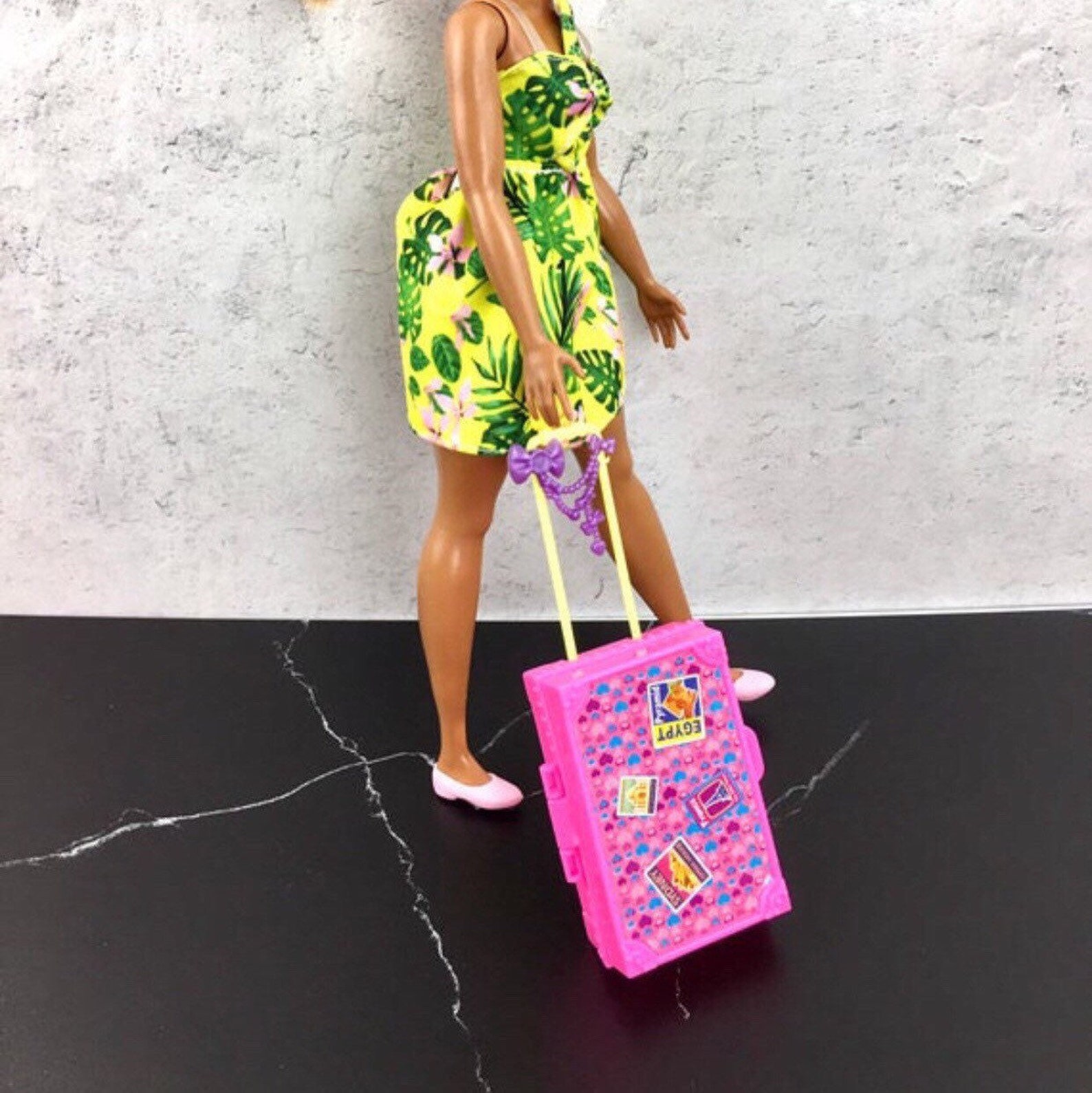Barbie doll pink travel suitcase Doll summer vacation | Etsy