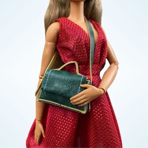 Red Fashion doll purse, doll pleather handbag, 11.5” fashion doll  accessories, 1:6 scale