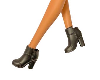 Black Ankle Doll Boots: 11-12" Fashion Doll Shoes