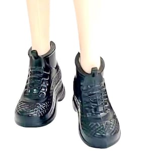 Curvy Fashion Doll Boots: Handmade Red Leather, Black Ankle & Chunky Sneakers